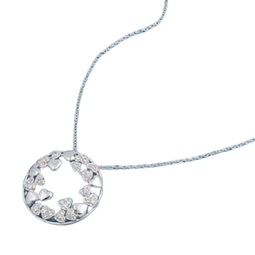 Sterling Silver Heart and Bow Circle Pendant Necklace – 18-Inch Chain